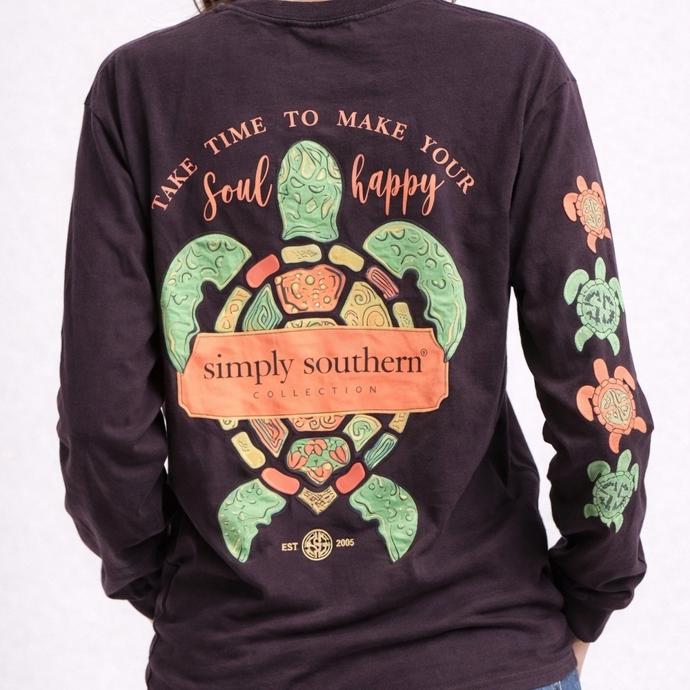 Simply Southern Long Sleeve Turtle Graphic Tee Purple Size Medium